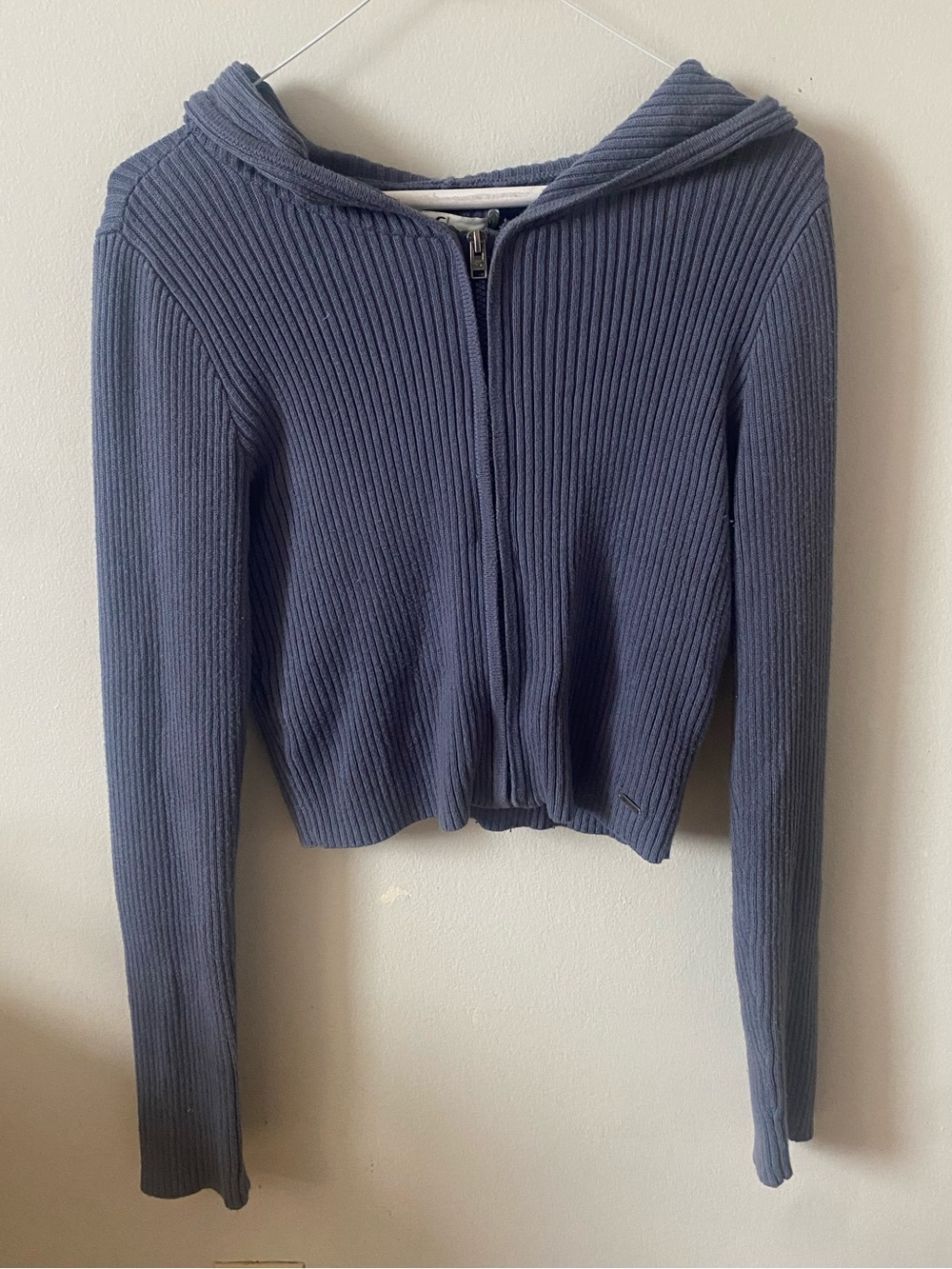 Hollister Ribbed Zip Hoodie in Slate Blue